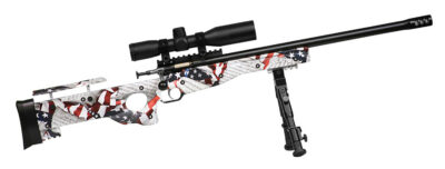 Crickett KSA2153 Precision Complete Package 22 LR 1rd 16.12″ Blued American Flag & Amendment Fixed Thumbhole Stock Right Hand (Youth)