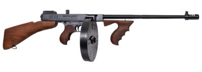 Thompson T1B100D 1927A-1 Deluxe Carbine 45 ACP Caliber with 18″ Barrel, 20+1 Capacity (Stick), 100+1 Capacity (Drum), Blued Metal Finish, American Walnut Removable Fixed Stock & Wood Grip Right Hand
