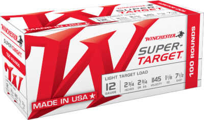 SUPER TARGET 12 GAUGE 2-3/4” 7.5 SHOT 1145 FPS SHOTGUN AMMO SUPER TARGET 12 GAUGE 2-3/4” 1-1/8 OZ #7.5 SHOT 100/BOX