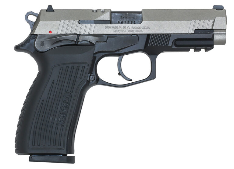 Bersa TPR9DT TPR Full Size Frame 9mm Luger 17+1, 4.30" Black Steel Barrel, Nickel Cerakote Serrated Steel Slide, Matte Black Aluminum Frame w/Picatinny Rail, Ambidextrous