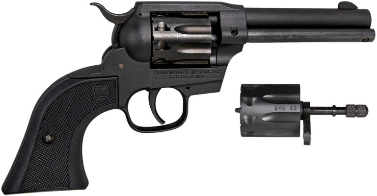 Diamondback DB0500A001 Sidekick 22 LR/22 WMR 9 Shot, 4.50" Black Cerakote Steel Barrel & Cylinder, Black Cerakote Zinc Alloy Frame Black Checkered Grips, Hammer Safety, Exposed Hammer