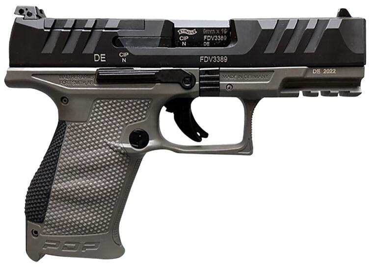 Walther Arms 2858436 PDP Compact Frame 9mm Luger 15+1 4" Black Steel Barrel, Black Optic Ready/Serrated Steel Slide, Gray Polymer Frame w/Picatinny Rail, Textured Polymer Grip, Ambidextrous