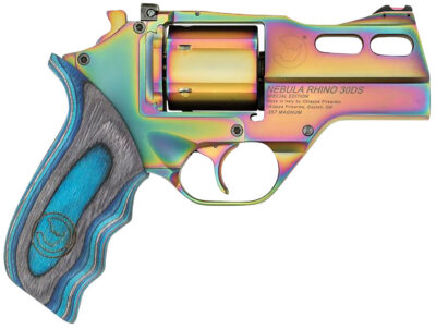 Chiappa Firearms 340319 Rhino 30DS Nebula 357 Mag 6 Shot, 3″ Rainbow PVD Steel Vent Rib Barrel & Cylinder, Rainbow PVD Aluminum Frame, Blue Laminate, Grip Exposed Hammer