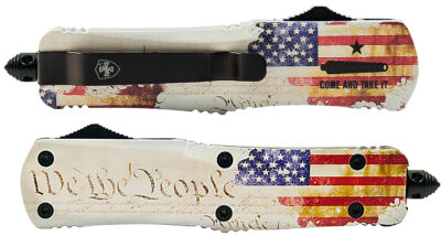 Templar Knife SWTP131 Gen II We The People Small 2.69″ OTF Dagger Plain Black Oxide Stonewashed 440C SS Blade, 4.31″ White w/Flag & “We The People” Aluminum Handle, Glass Breaker