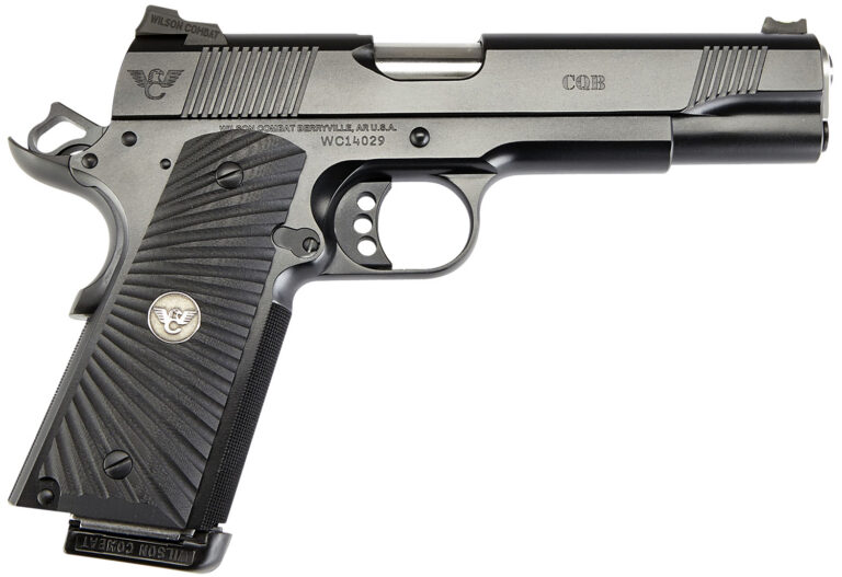 Wilson Combat CQBFS9 1911 CQB Full Size 9mm Luger Caliber with 5" Barrel, 10+1 Capacity, Black Armor-Tuff Finish Carbon Steel Beavertail Frame, Serrated Black Carbon Steel Slide & Black G10 Starburst Grip WITH LIGHT RAIL
