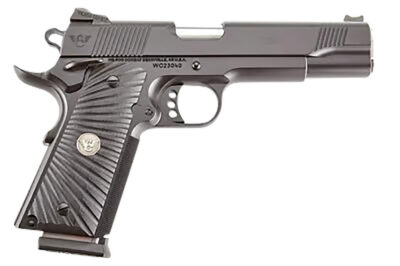 Wilson Combat CQBFS45A CQB  Full Size Frame 45 ACP 8+1 5″ Match Grade Barrel, Black Serrated Carbon Steel Slide, Black Armor-Tuff Carbon Steel Frame w/Beavertail, Black G10 Starburst Grip