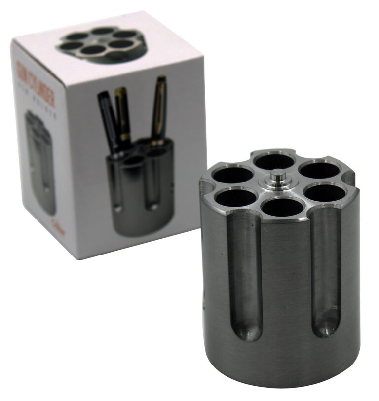 Caliber Gourmet CBG1007BK Caliber Gourmet Cylinder Pen Holder Black Aluminum 3.25" x 2.75" Pistol Cylinder