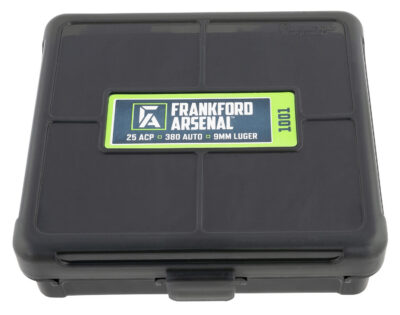 Frankford Arsenal 1083797 Hinge-Top Ammo Box 9mm/25/380ACP Black Polymer 100rd