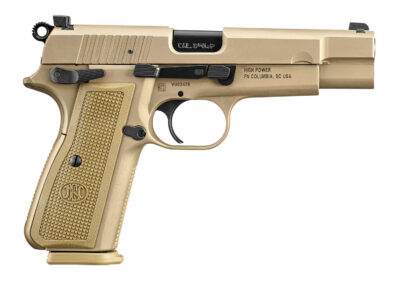 FN 66101069 High Power  9mm Luger 17+1, 4.70″ Black Target Crown Steel Barrel, Flat Dark Earth PVD Serrated Steel Slide & Steel Frame w/Beavertail, FDE Textured Polymer Grip, Ambidextrous