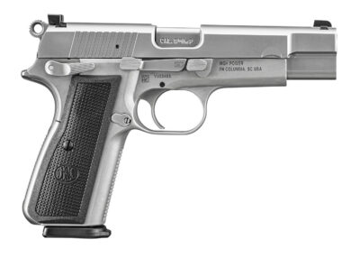 FN 66101116 High Power  9mm Luger 10+1 4.70″ Black Target Crown Steel Barrel, Stainless PVD Serrated Steel Slide, Matte Stainless Steel Frame w/Beavertail, Black Textured Polymer Grip, Ambidextrous