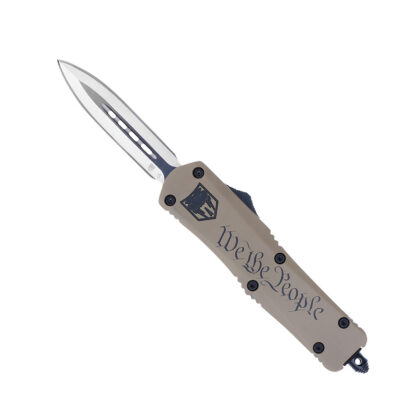 CobraTec Knives MWTPFS3DAGNS We The People  Medium 3″ OTF Dagger Plain D2 Steel Blade/Tan w/”We The People” Features Glass Breaker Includes Pocket Clip