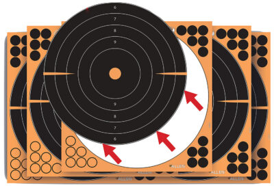 EZ-Aim 1531710 Splash Reactive  Self-Adhesive Paper Black/Orange  12″x12″ Bullseye 10 Pack