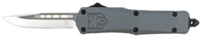 CobraTec Knives SGYFS3DNS FS-3  Small 2.75″ OTF Plain D2 Steel Blade/Gray Aluminum Handle Features Glass Breaker Includes Pocket Clip