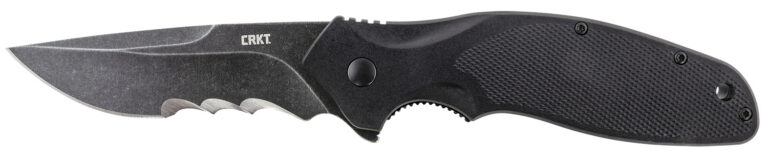 CRKT K800KKP Shenanigan  3.35" Folding Drop Point Veff Serrated Black Stonewashed 4116 Stainless Steel Blade/ Black GRN Handle Includes Pocket Clip