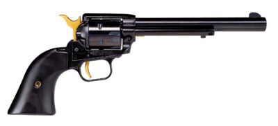 Heritage Mfg RR22B4-GLD Rough Rider  22 LR 6 Shot 4.75″ Black Oxide Alloy Steel Barrel, Black w/Gold Accents Zinc Alloy Frame, Black Oxide Cylinder, Black Laminate Wood Grip