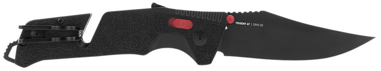 S.O.G SOG11120141 Trident AT 3.70" Folding Clip Point Plain Black TiNi Cryo D2 Steel Blade/Black w/Red Accents GRN Handle Features Line Cutter/Glass Breaker