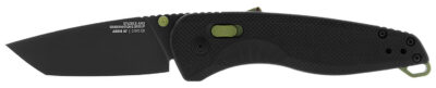 S.O.G SOG11410941 Aegis AT 3.13″ Folding Drop Point Plain Black TiNi Cryo D2 Steel Blade/Black w/Moss Accents GRN Handle
