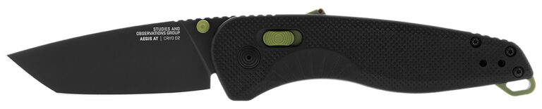 S.O.G SOG11410941 Aegis AT 3.13" Folding Drop Point Plain Black TiNi Cryo D2 Steel Blade/Black w/Moss Accents GRN Handle