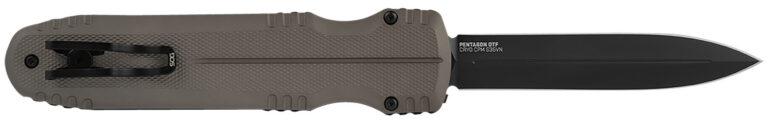 S.O.G SOG15610257 Pentagon 3.79" OTF Spear Point Plain Black TiNi Cryo CPM S35VN Steel Blade, Flat Dark Earth Aluminum Handle
