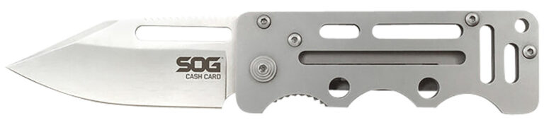 S.O.G SOG-EZ1-CP Cash Card 2.75" Folding Clip Point Satin 8Cr13MoV SS Blade/ Silver Skeletonized Stainless Steel Handle