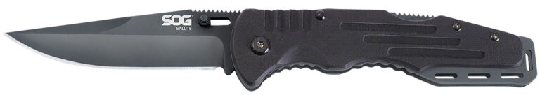 S.O.G SOG-FF11-CP Salute 3.62" Folding Clip Point Plain Black Hardcased 8Cr13MoV SS Blade Black G10 Handle Includes Belt Clip