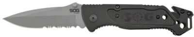 S.O.G SOG-FF24-CP Escape  3.40″ Folding Clip Point Part Serrated Bead Blasted 9Cr18MoV SS Blade Black Anodized Aluminum Handle Includes Belt Clip