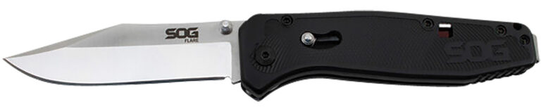 S.O.G SOGFLA1001CP Flare 3.50" Folding Plain Clip Point Satin Polished/Black GRN Handle