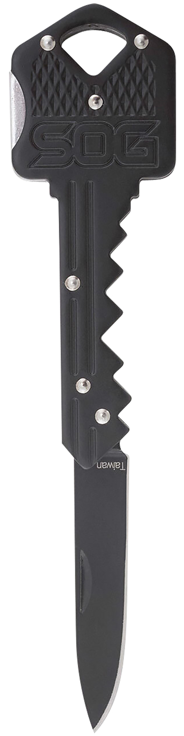 S.O.G SOGKEY101 Key  1.50″ Folding Plain Drop Point Black Hardcased 5Cr13MoV SS Blade/Black Stainless Steel Handle