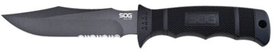 S.O.G SOGM37NCP Seal Pup  4.75″ Fixed Clip Point Part Serrated Powder Coated AUS-8A SS Blade Black w/Raised Diamond Pattern GRN Handle Includes Lanyard/Sheath