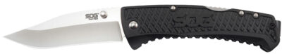 S.O.G SOG-TD1011-C Traction  3.50″ Folding Clip Point Plain Satin 5Cr13MoV SS Blade Black Textured GRN Handle Includes Pocket Clip