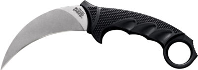 Cold Steel CS49KST Steel Tiger  4.75″ Fixed Plain Stone Washed Japanese AUS-8A SS Blade/Black w/Thumb Shelf & Finger Ring Griv-Ex w/Overmold Kray-Ex Handle