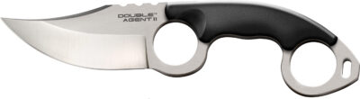 Cold Steel CS39FN Double Agent ll 3″ Fixed Plain Satin AUS-8A SS Blade Black w/Double Ring Griv-Ex Handle Includes Bead Chain Lanyard/Sheath