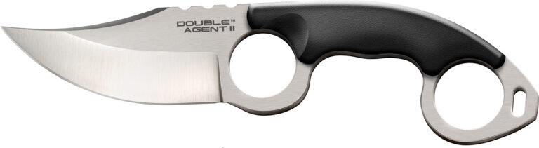 Cold Steel CS39FN Double Agent ll 3" Fixed Plain Satin AUS-8A SS Blade Black w/Double Ring Griv-Ex Handle Includes Bead Chain Lanyard/Sheath