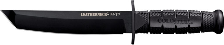 Cold Steel CS-39LSFCT Leatherneck 7" Fixed Plain Tanto Black Matte Powder Coat German D2 Steel Blade/Black Deep Checkered w/double Quillon Guard/ Griv-Ex Handle