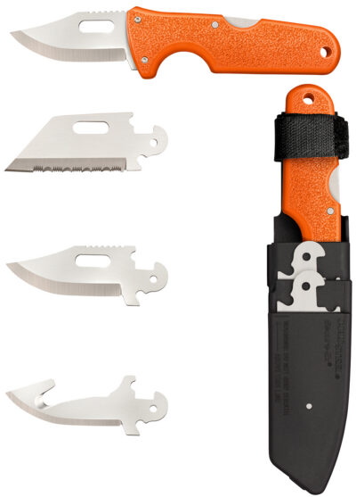Cold Steel CS-40AL Click-N-Cut Hunter 2.50″ Fixed Bowie/Gut Hook/Plain/Serrated Satin 420J2 SS Blade/Orange ABS Handle