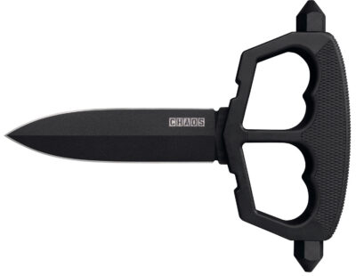 Cold Steel CS80NT3 Chaos Push Knife 5″ Fixed Plain Black Matte Powder Coat SK-5 Steel Blade/ Black w/D-Guard Handle Griv-Ex w/Overmold Kray-Ex Handle Includes Belt Loop/Sheath