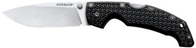 Cold Steel CS29AB Voyager Large 4″ Folding Plain Drop Point Stone Washed AUS 10A Steel Blade/Black Textured Griv-Ex Handle