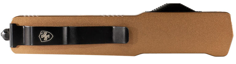 Templar Knife MAAB321 Premium LW  Slim 8.09" OTF Drop Point Plain Black Oxide Stonewashed Powdered D2 Steel Blade, 4.93" Bronze Anodized Aluminum Handle