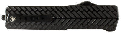 Templar Knife SAHBG32 Premium LW  Small 3″ OTF Drop Point Plain Black Oxide Stonewashed D2 Steel Blade, 4.50″ Black Herringbone Aluminum Handle