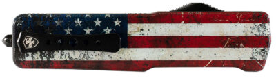 Templar Knife MAUS321 Premium LW US Flag Slim 3.25″ OTF Drop Point Plain Black Oxide Stonewashed D2 Steel Blade, 5″ US Flag Aluminum Handle