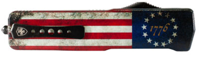 Templar Knife LZBRF321 Premium Weighted Betsy Ross Flag Large 3.55″ OTF Drop Point Plain Black Oxide Stonewashed D2 Steel Blade, 5.25″ Betsy Ross Flag Aluminum Zinc Alloy Handle