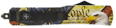 Templar Knife MZEG321 Premium Weighted Eagle Slim 3.16″ OTF Drop Point Plain Black Oxide Stonewashed D2 Steel Blade, 4.93″ Eagle w/”We The People” Aluminum Zinc Alloy Handle