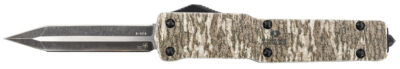 Templar Knife MZMOB121 Premium Weighted  Slim 3.16″ OTF Dagger Plain Black Oxide Stonewashed D2 Steel Blade, 4.93″ Mossy Oak Bottomland Aluminum Zinc Alloy Handle