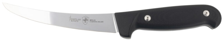 Templar Knife K6BBK362 Boning  6" Fixed Plain Damasteel Blade, 5" Black G10 Handle