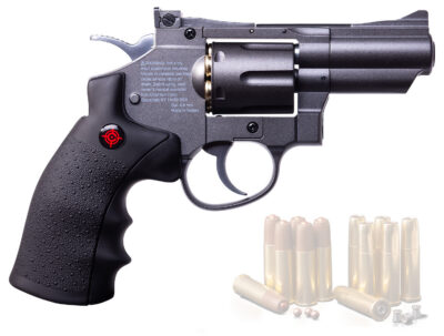 SNR357 BLK/GRY CO2 PWD DUAL AMMO FULL METAL SNUB NOSE AIR REVOLVER-0.177CAL