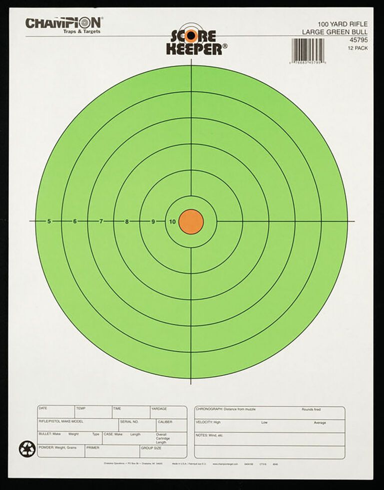 Champion Targets 45795 Score Keeper Bullseye Paper Hanging 100 yds Rifle Large Fluorescent Green & Orange 12 PK
