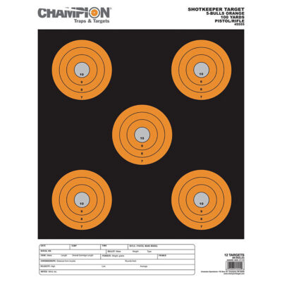 Champion Targets 45555 Shotkeeper  5″ Bullseye Paper 100 yds Pistol/Rifle Large Black/Orange 12 PK