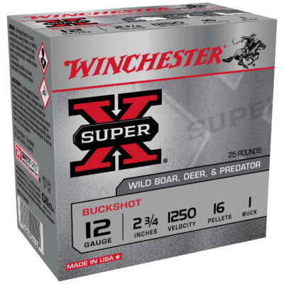 Winchester Ammo XB121VP25 Super X  12Gauge 2.75″ 16Pellets 1Buck Shot 25 Per Box/10 Case *Value Pack
