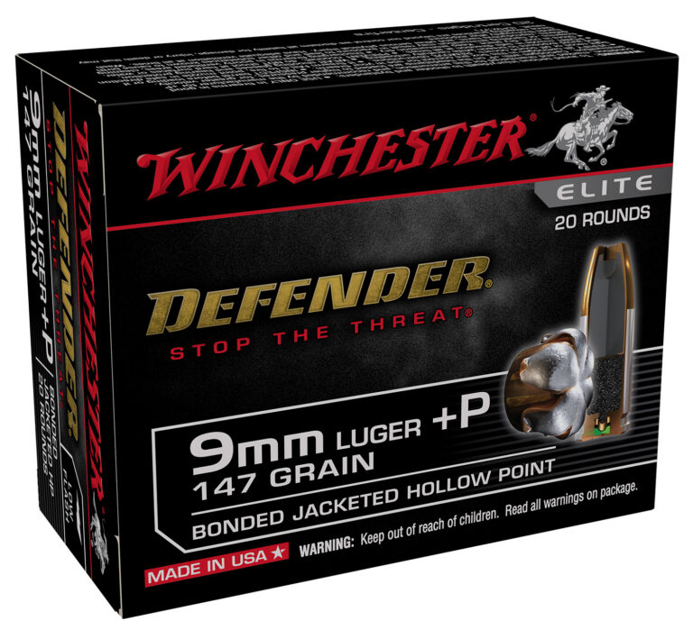 Winchester Defender Pistol Ammo 9mm+P 147 gr. JHP 20 rd.