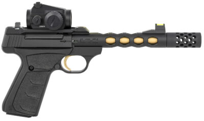 Browning 051582490 Buck Mark Vision SR 22 LR 10+1 5.90″ Black Anodized/Gold Cerakote Ported Threaded Barrel, Matte Black Serrated Slide & Aluminum Frame,  Vortex Crossfire Red Dot